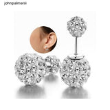 Fashion Womens 925 sterling Silver Double Crystal Ball Ear stud Earrings Jewelry