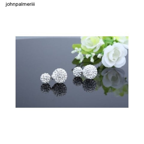 Fashion Womens 925 sterling Silver Double Crystal Ball Ear stud Earrings Jewelry